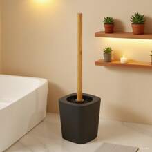 A Bamboo Wood Long-Handled Toilet Brush, No Dead Ends, Household Toilet Toilet, Toilet Squatting Pit, Cleaning Toilet Set, Artifact - Black - View 4