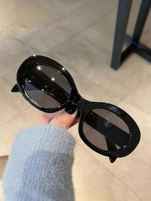 1 件复古椭圆形女士时尚眼镜，时尚猫眼高端街头风格眼镜 - 黑灰 - 查看 3