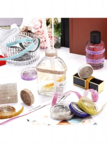 1 Yards Self-Adhesive Sparkling Crystal Rhinestone Diamond Ribbon, Christmas Decoration Rhinestone Glitter Sticker, DIY Car Computer Makeup Table Crafts, Wedding Party Decoration Sticker Packaging Roll, 2mm Rhinestone Production Process(Red/Silver/Pink/Golden) - 1 Yard Silver - View 7