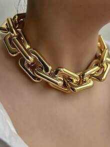 2pcs Punk Exaggerated CCB Chunky Chain Bracelet And Necklace Set, Suitable For Dating, Holiday, Daily Outfit, Party Gift - Silver - View 5