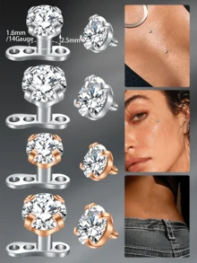 CIZME Funky Stainless Steel Cubic Zirconia Dermal Anchor,Silver Rose Gold Dermal Piercing Jewelry Microdermals Body Piercing Jewelry,Internally Threaded Dermal Anchors For Women Men For Daily Decoration