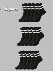 3/5/10/15/20 par skarpetek w paski do połowy łydki, wygodne, oddychające, unisexowe, długie skarpetki, białe, odpowiednie do noszenia na co dzień, do uprawiania sportu, na jesień - Wielokolorowe - Zobacz 41