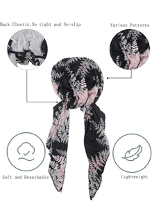 Muslim Pre-Tied Headscarf, Lightweight Women Printed Curved Floral Fabric Cap, Milk Silk Turban Hat