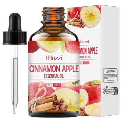 Apple Cinnamon Essential Oil 30ml/1.01fl.Oz Autumn Fragrance Oil, Suitable For Diffusers, Humidifiers, Home Care, Household Cleaning, Hotel Aromatherapy, Soap Making, Candle Making, Long-Lasting Fragrance