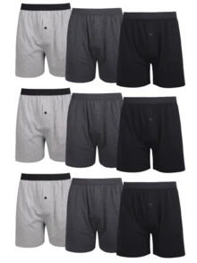 Men's Boxer Brief Shorts Premium Cotton Solid Color Woven Relaxed Fit Boxers For Men Soft Breathable Mens High Quality Underwear With Button Fly Pouch Elastic Waist Comfortable Fabric Menswear Undershorts - 多種顏色(黑色,深灰色,淺灰色) - 查看 2