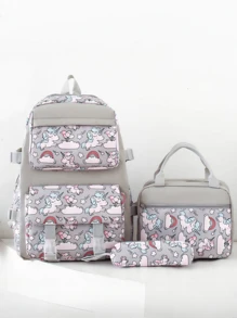 Modischer neuer Hochwertig-Farbiger Einhorn-Muster Schulrucksack Drei-Teile-Set, jugendlich und liebevoll Umhängetasche, süße tragbare thermisch isolierte Lunchbox Tasche, frisch bedruckter Stiftetui, Kapazität für Grundschüler der 1. bis 6. Klasse, Mittelschüler, Oberschüler, Studenten ultraleichte Ausflugstaschen