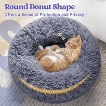 1 pieza Nido redondo de peluche largo de color gris oscuro no desmontable, suave y cómodo, lavable a máquina, cama para mascotas adecuada para gatos y perros pequeños/medianos, para uso diario en el hogar y transporte al aire libre