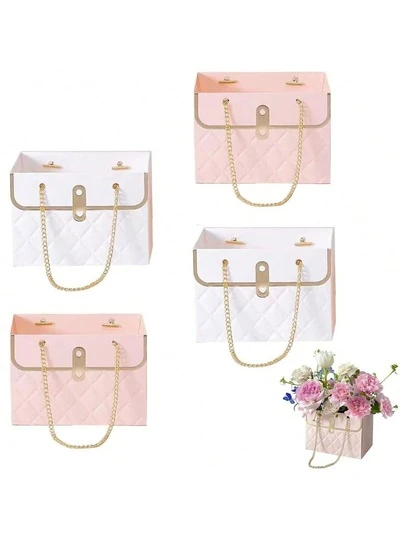 4 cajas de flores de papel, adecuadas para fiestas y días festivos, cubos de almacenamiento para ramos de flores, bolsas para floristerías, cestas de embalaje para ramos de flores, cajas de embalaje para floristerías con cadenas de metal, bolsas de regalo para bodas y fiestas