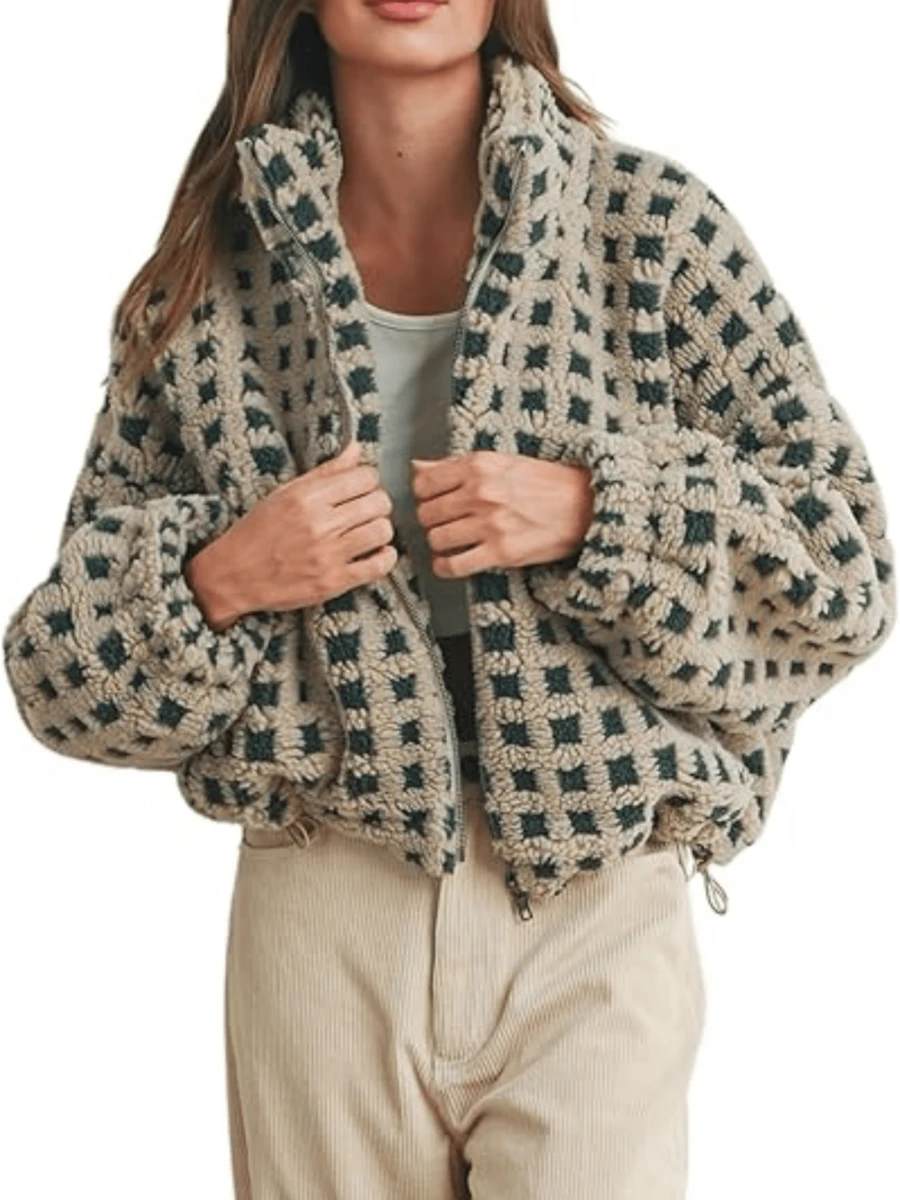 Women's Short Cotton Coat Lightweight Floral Print Long Sleeve Zipper Puffy Cardigan Jacket - màu xanh lá - Xem 1