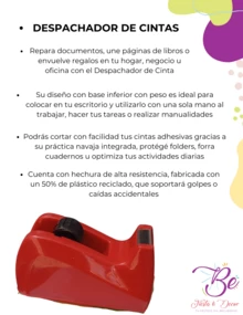 Dispensador de cintas adhesivas oficina escolar, organizador de escritorio, dispensador de cinta adhesiva, útil escolar y oficina - Rojo - Ver 3
