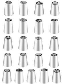 6pcs/7pcs/21pcs St. Anna Russian Stainless Steel Piping Tips Set, Assorted Styles, Cake DIY Piping Tips, Baking Tools - Silver - View 3