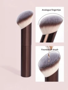 1pc Professional Basic Makeup Brush Set, Angled Design Cosmetic Brushes With Soft Bristles, Convenient For Carrying And Travel Use - Coffee Brown - View 3