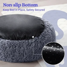 1 pieza Nido redondo de peluche largo de color gris oscuro no desmontable, suave y cómodo, lavable a máquina, cama para mascotas adecuada para gatos y perros pequeños/medianos, para uso diario en el hogar y transporte al aire libre