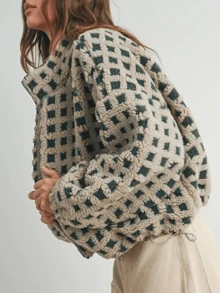 Women's Short Cotton Coat Lightweight Floral Print Long Sleeve Zipper Puffy Cardigan Jacket - màu xanh lá - Xem 2