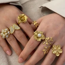 51/34/15/3pcs Vintage, Boho, Minimalist Elegant Retro Design Layered Rings Set, Flower, Bow, Pearl, Twisted, Heart, Rhinestone, Leaf, Moon, Star, Eye, Geometric, Cross, Chunky Rings, Suitable For Holiday, Party, Date, Gift, Daily Wear (Random Delivery)