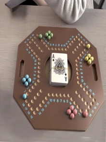 二合一跳棋和扑克牌游戏套装，适合家庭聚会多人娱乐竞技，14岁以上青少年适用，可作为圣诞节或生日礼物。 - 棕色 - 查看 6