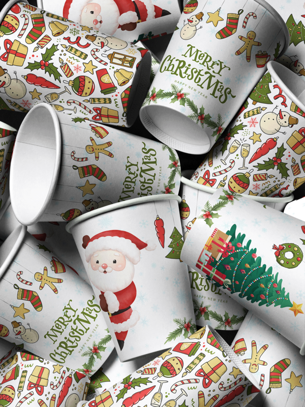 20/50 piezas Vasos de papel desechables de café navideños, con exquisitos patrones de Papá Noel y árbol de Navidad, son decoraciones de mesa perfectas para celebrar fiestas navideñas. Adecuados para vasos de café, agua, jugo y postres.