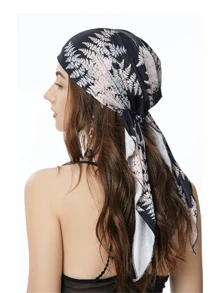 Muslim Pre-Tied Headscarf, Lightweight Women Printed Curved Floral Fabric Cap, Milk Silk Turban Hat