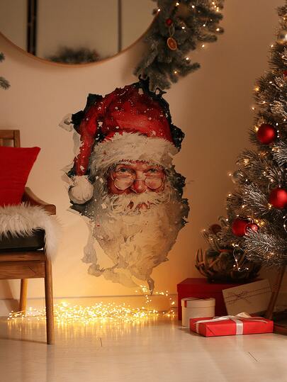 1pc Christmas Decoration Santa Claus & Reindeer "Merry Christmas" Wall Sticker, Creative Wall Art For Room, Living Room, Christmas Party Ideal Background, Essential For Christmas