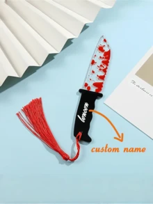 1pc Personalized Bookmark With Tassel Pendant, 2 Styles Of Graphic Bloody Machete And (Non-Sharp Fake Knife), Classic Horror Prank Prop For Back To School, Office, Student Gifts, Book Club Readers, Birthday, Holiday, Writer, Book Lover, Friend, Teacher, Student, Halloween