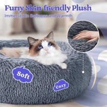 1 pieza Nido redondo de peluche largo de color gris oscuro no desmontable, suave y cómodo, lavable a máquina, cama para mascotas adecuada para gatos y perros pequeños/medianos, para uso diario en el hogar y transporte al aire libre