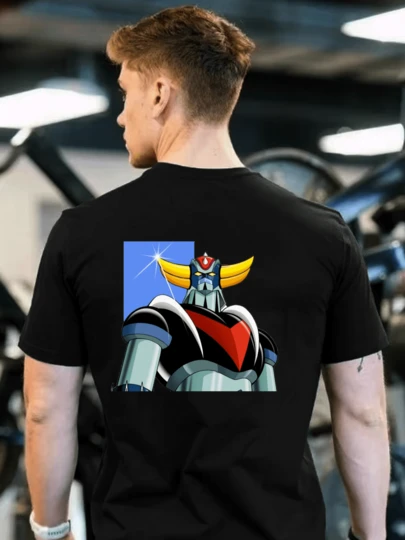 T-shirt imprimé au dos avec motif << Goldorak Robot Anime », T-shirt d'été pour homme en coton 220 g, col rond, imprimé au dos (1 pièce)