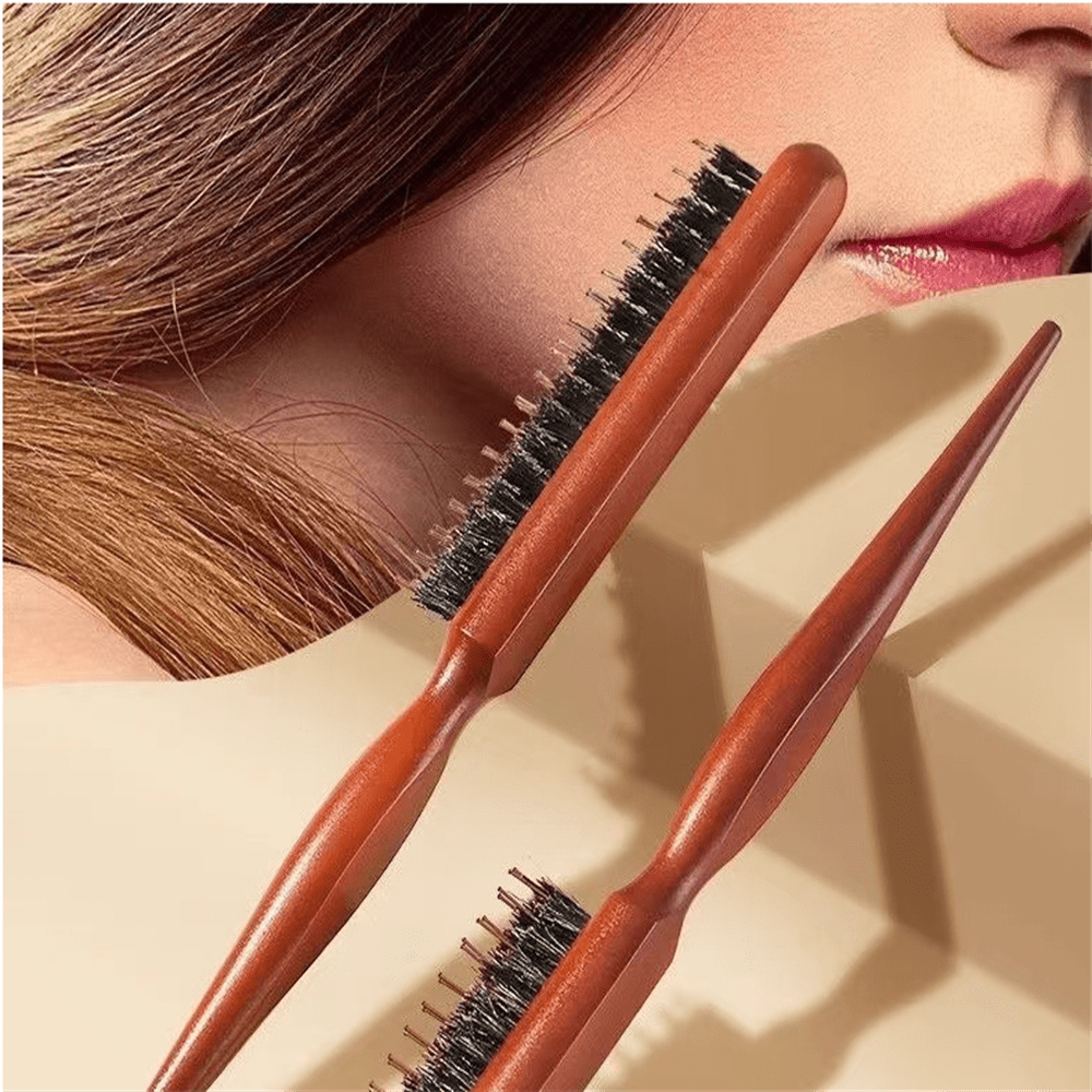 Professional Hairdressing Pig Bristle Comb! The Solid Wood Handle And Pig's Mane Comb Teeth Fit The Scalp For Massage. It Is Suitable For Straightening Hair And Daily Combing. It Reduces Static Electricity And Does Not Damage Hair, Creating Smooth And Beautiful Hair
