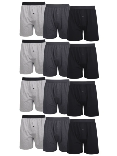 Men's Boxer Brief Shorts Premium Cotton Solid Color Woven Relaxed Fit Boxers For Men Soft Breathable Mens High Quality Underwear With Button Fly Pouch Elastic Waist Comfortable Fabric Menswear Undershorts