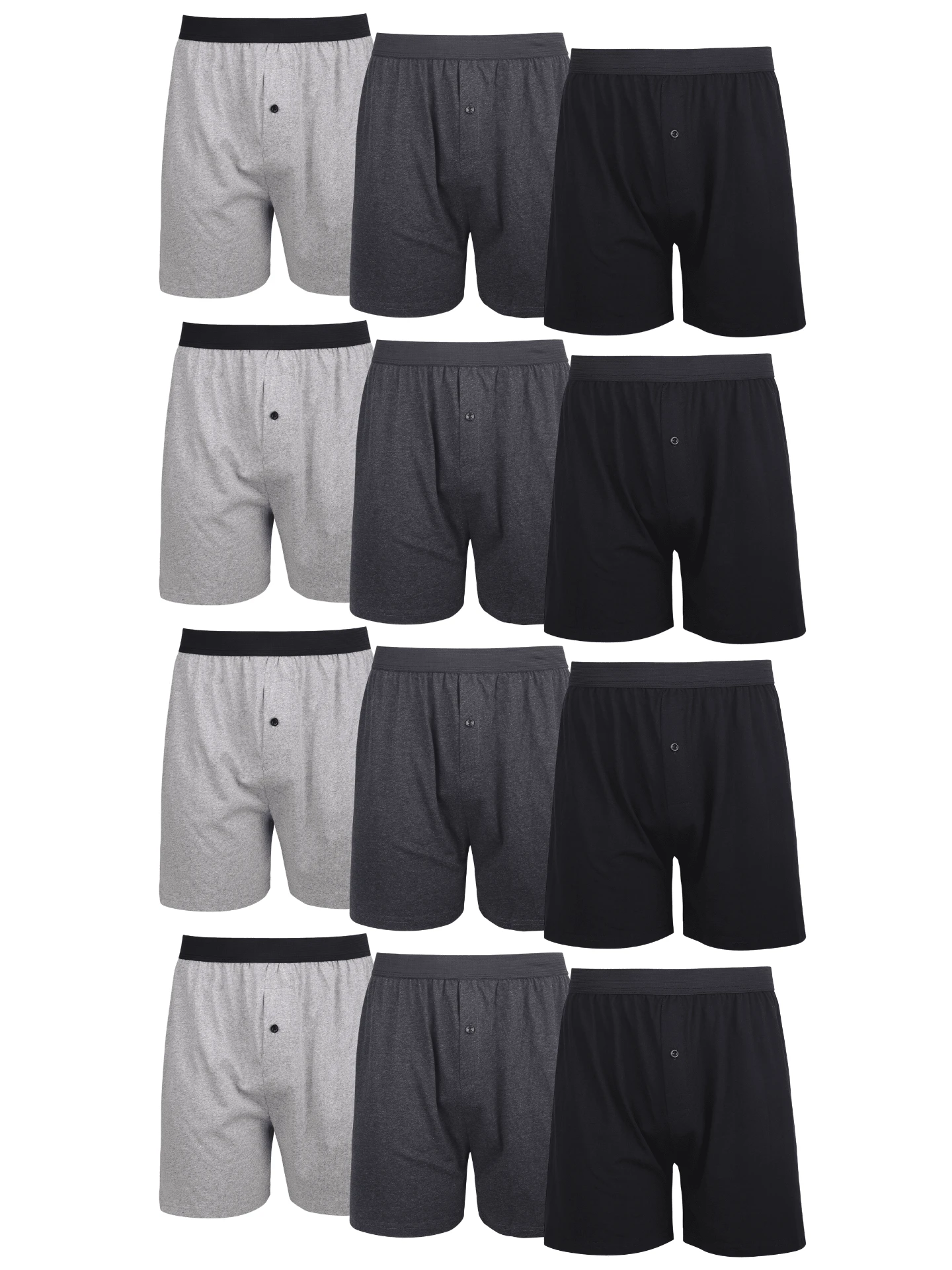 Men's Boxer Brief Shorts Premium Cotton Solid Color Woven Relaxed Fit Boxers For Men Soft Breathable Mens High Quality Underwear With Button Fly Pouch Elastic Waist Comfortable Fabric Menswear Undershorts - 多種顏色(黑色,深灰色,淺灰色) - 查看 1