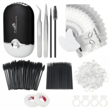 Beginner's Easy Set [215-Piece Set] Eyelash Extension Product Set, Suitable For Beginners To Use. USB Air Conditioner Blower, 2 Eyelash Tweezers, 100 Eyelash Cotton Swabs, 50 Eyelash Brushes, 100 Ring Cups, 2 Tapes, 10 Eye Pads - màu đen - Xem 1