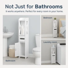Bathroom Storage Cabinet, Narrow Storage Cabinet, Bathroom Floor Cabinet, Suitable For Living Room, Entrance, Kitchen, White (80x15.5x15CM)