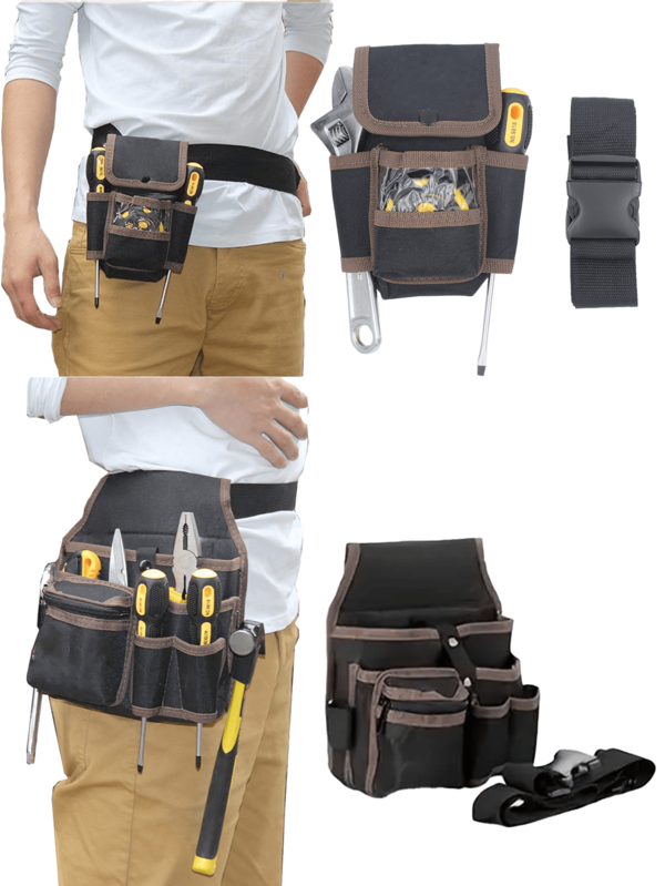 Borsa portautensili multifunzionale in tela, 1 pezzo Nero Multi, Kit di attrezzi per elettricista con cintura, borsa porta utensili per trapano, chiave inglese, cacciavite, borsa per utensili hardware, borsa portaoggetti, borsa utensili non impermeabile per elettricisti, lavabile a mano, con scomparti multipli per una conservazione ordinata di utensili, kit di riparazione, marsupio, dotata di portamartello, portapunte trapano e portaviti, borsa per attrezzi, attrezzi per elettricisti.