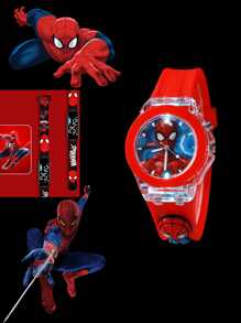 Marvel Spider-Man Cartoon Luminous Watch, Fashionable Teen Gift. Unisex For Boys & Girls. Suitable For Multiple Age Groups, Teen Electronic Quartz Watch.