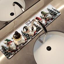 1 buc/90 buc Crăciun: Moș Crăciun și pomi de Crăciun imprimați robinet, covoraș de uscare absorbant de apă, covoraș retro pentru cafea, absorbant de apă cu uscare rapidă, covoraș de uscare absorbant de apă pentru toaletă și bucătărie pe bază de cauciuc, potrivit pentru robinete utilizate în birouri, ferme comerciale și case, decorațiuni decorative pentru bucătărie în magazine