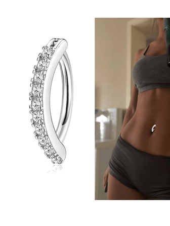 1pc Fashionable Sexy Single Row Synthetic Cubic Zirconia Belly Button Ring, Convenient To Wear, Versatile, Exquisite Synthetic Zirconia Piercing Jewelry, Suitable As Birthday Gift For Family And Friends, Suitable For Easter, Carnival, Daily Party, Music Festival, Casual And Fashionable