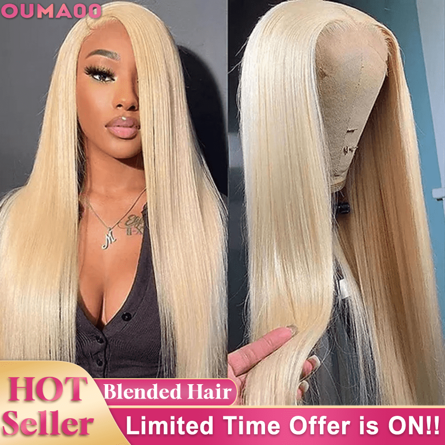 28Inch Blonde 613 Straight Wig Human Blended Hair 13x4 HD Lace Front Wigs 200% Density HD Lace Frontal Wig Long Straight Human Blend Hair For Women Glueless Wigs Pre Plucked With Baby Hair For Daily Use And Special Occasions