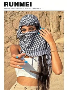 Lpc Fashion Classic Desert Plaid Print Square Headscarf,Arabic Outdoor Sun Protection Windproof Unisex Tassel Shawl Scarf, Abaya Accessories Suitable For Daily And Outing Wear Soft Hijab,Women Veil