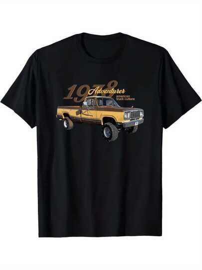 1 pièce T-shirt imprimé numériquement Dodge Power Wagon 1978 220g. Vintage culture américaine des camions. T-shirt décontracté pour hommes 100% coton, graphique classique