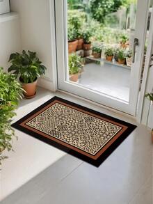 1pc Black Edged Brown Frame Plaid Pattern Kitchen Mat, Silica Gel Cushion Anti-Fatigue Floor Carpet, Absorbent Kitchen Rug And Mat, Simple Silica Gel Soft Rubber Floor Mat For Kitchen, Bathroom, Entryway, Laundry Room - Mocha Brown - View 4