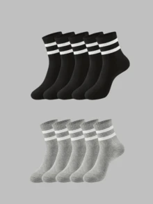 3/5/10/15/20 par skarpetek w paski do połowy łydki, wygodne, oddychające, unisexowe, długie skarpetki, białe, odpowiednie do noszenia na co dzień, do uprawiania sportu, na jesień - Wielokolorowe - Zobacz 49