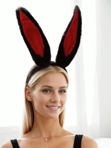 1 pieza Diadema con orejas de conejo de peluche, adecuada para Halloween, disfraz de Pascua, decoración de bares/clubes y actuaciones en el escenario - Blanco - Ver 10