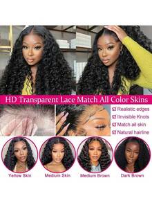 13x6 13x4 Deep Wave Lace Front Wigs Human Blended Hair 200% Density 26 Inch Curly Wig For Women Natural Black HD Transparent Lace 5x5 Glueless Frontal Wigs Hair Pre Plucked With Baby Hair - Natural & Black - View 6