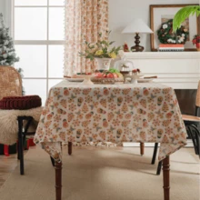 1pc/2pcs Christmas Gingerbread Man Printed Green & White Tablecloth, Table Runner, Table Runner, Dining Napkin - Multicolor - View 9