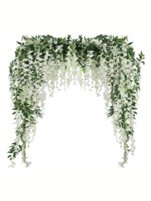 Nejlue Artificial Flowers/Plants1111 Home & Living 1/2/4pcs White Artificial Wisteria Wreath, Silk Wisteria Vine Hanging Garland, Suitable For Home Decor, Garden Decor, Room Decor, Wall Decor, Indoor/Outdoor Decor, Wedding Arch Floral Decor, Bedroom Decor, Dining Table Decor, Party Decor, Birthday Decor, Spring Decorations, Valentine's Day Decorations - White - View 1