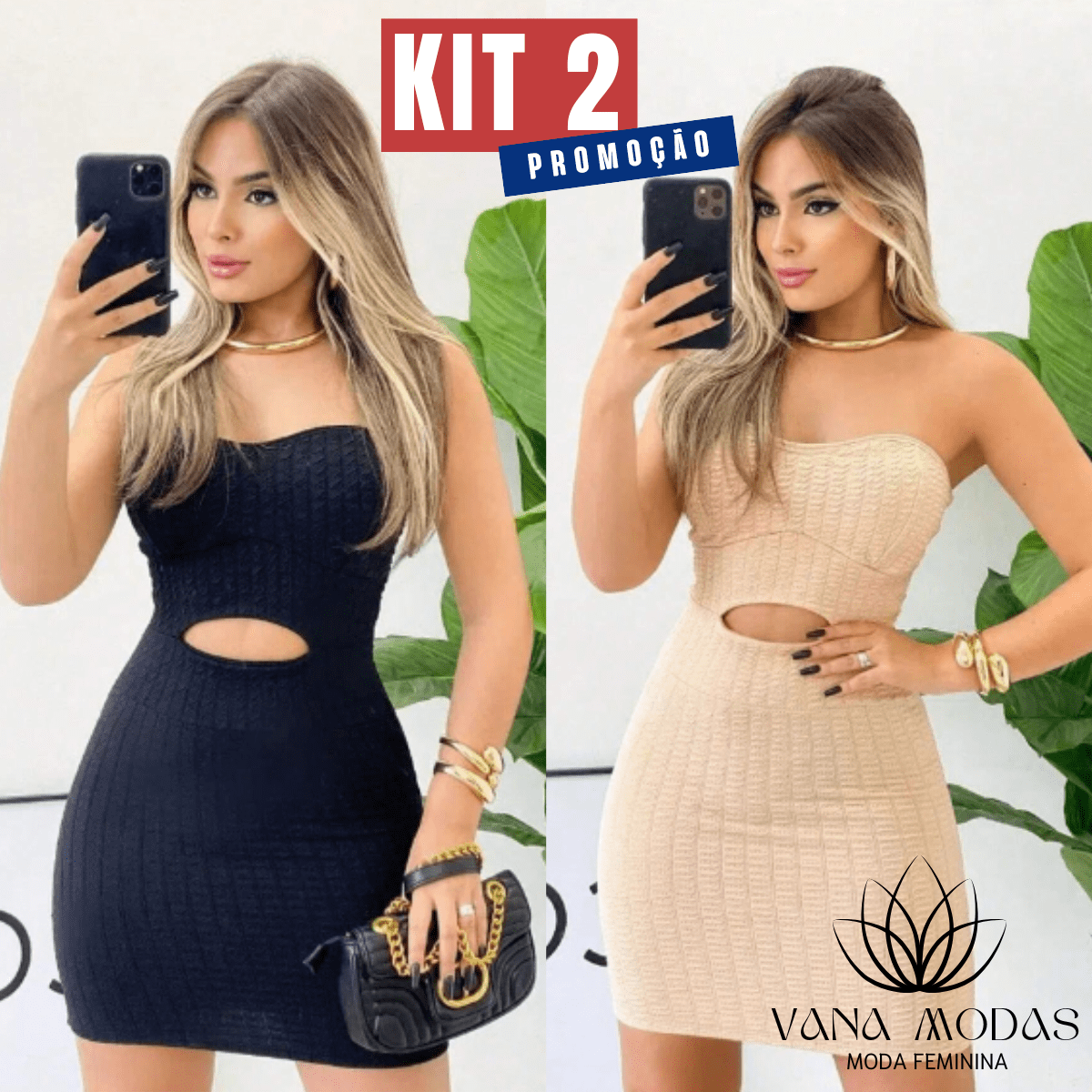 Kit 2 Women's Bubble Midi Tube Dress With Padded Strapless Neckline Short - Đen/Be - Xem 1
