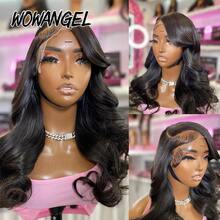 WOWANGEL 200% Density Brazilian Remy Human Hair 13x6 Lace Front Wig, Water Wave, Pre-Plucked, Swiss Lace, Baby Hair, No Glue Melting - Natural Black - View 4
