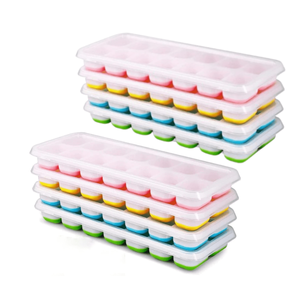 Kit Forma Com Tampa Gelo Ice Flexivel Forminha Fundo Silicone 14 Cubos ou 6 Cubos Alimentos Frutas Papinha