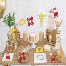 Nurse Theme Centerpiece Sticks For Graduation & Themed Parties, Gold & Red, 12 Pieces, Medical Rn Decor Supplies