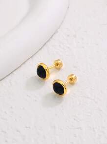 1 Pair Fashionable, Minimalist, Versatile, Elegant & Cute Women Stud Earrings - Black - View 3