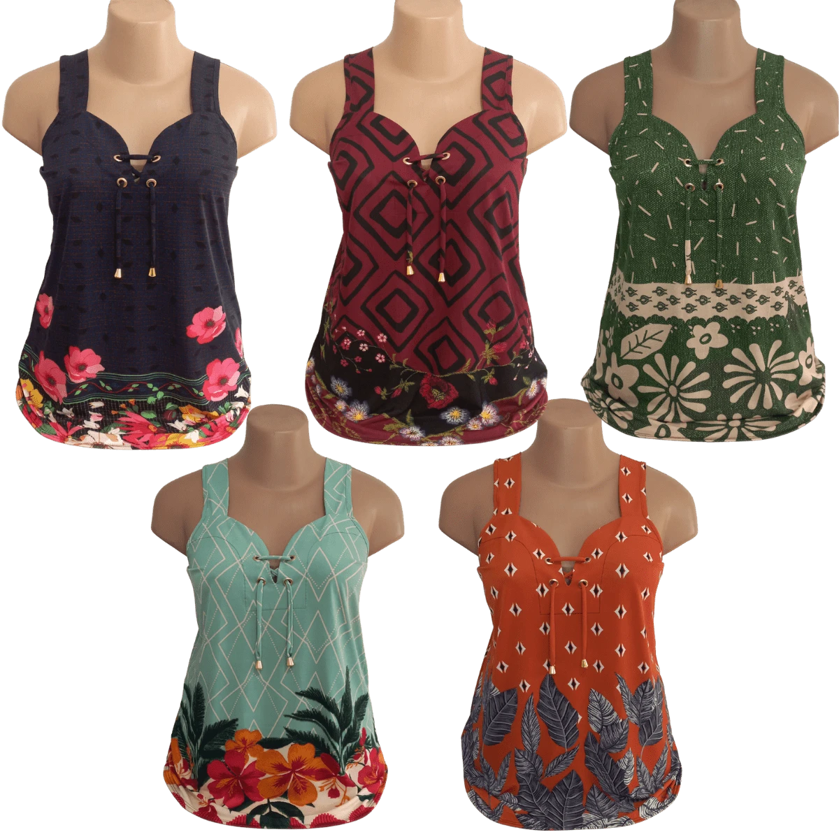 Kit 2 Women's Printed Plus Summer Tank Tops With Garter Belt - Các loại - Xem 1